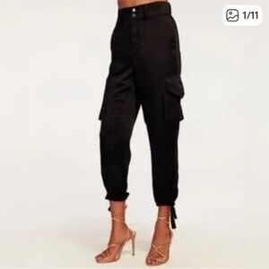 NWT Ramy Brook "Norma" Sleek Black satin Cargo Pants size Small